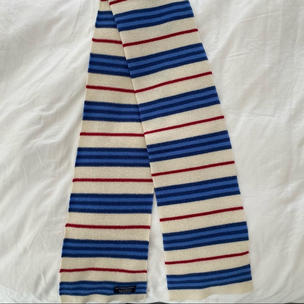 Burberry Striped Scarf blue red preppy soft wool classic vintage academic